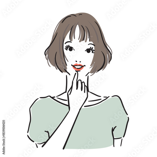 ボブヘアの可愛い女性上半身笑顔