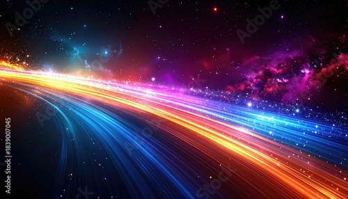 Wallpaper Mural Abstract artwork depicting vibrant light trails flowing through space with nebulas and stars Torontodigital.ca