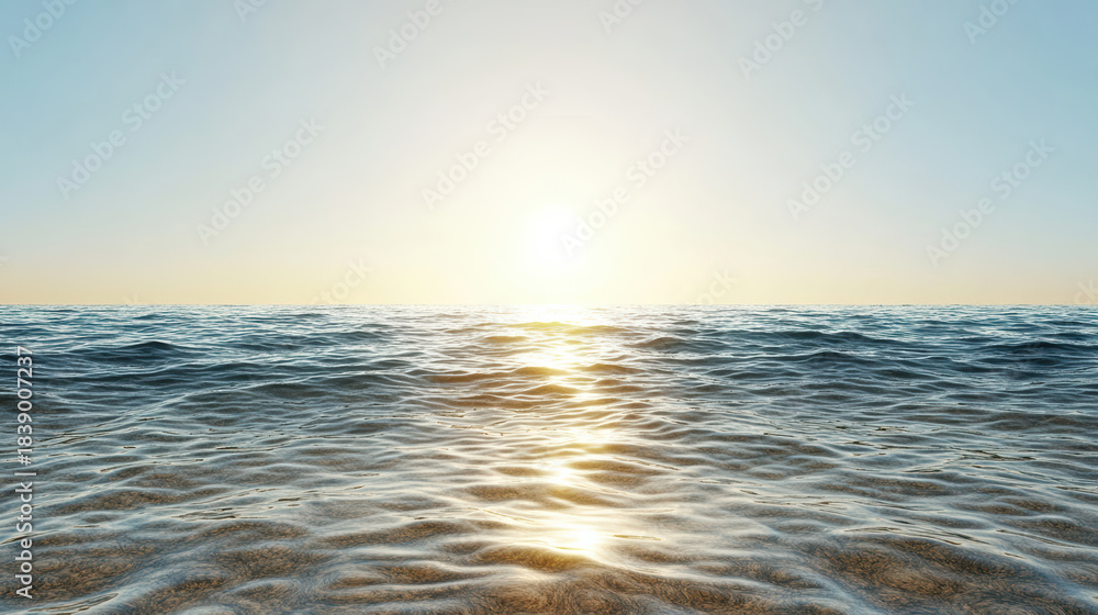 Obraz premium Sunlit ocean horizon golden reflection calm sea peaceful morning