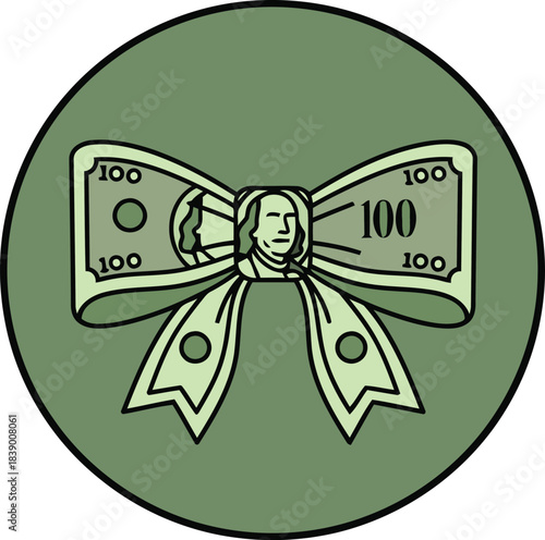 A charming hundred dollar bill fashioned into a beautiful bow represents a special financial gift