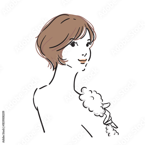 ショートヘアの可愛い女性上半身ボディケア