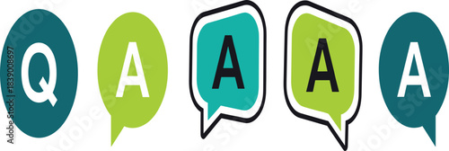 Colorful Q and A speech bubble vector icons for questions, answers, communication, messaging and customer support design