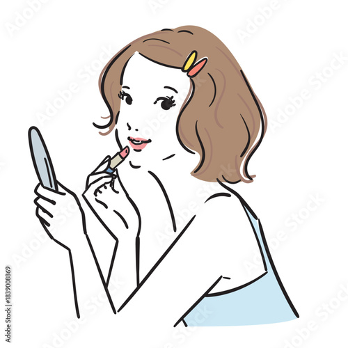 ミディアムヘアの可愛い女性上半身メイク