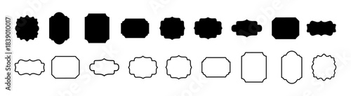 Vintage frames set isolated on white background. Silhouette and outline decorative frame. Vector illustration