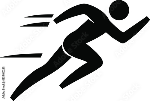 Running man silhouette with speed lines on transparent background for active lifestyle