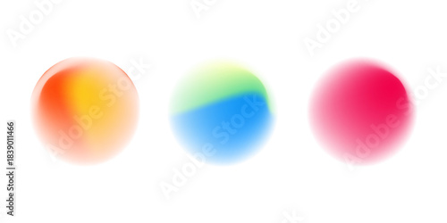 Set color circle gradient noise gradation. Abstract colorful watercolor blur mesh on isolated transparent background.