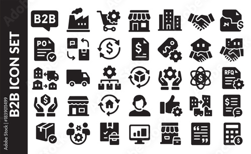 B2B Corporate and Supply Chain Management Vector Icon Set