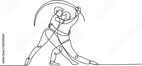 Continuous line drawing elegant couple performing passionate tango dance expressing graceful romance and intimacy
