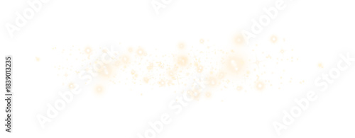 Golden glowing particles with bright light clusters and abstract sparkling energy flow on transparent background.