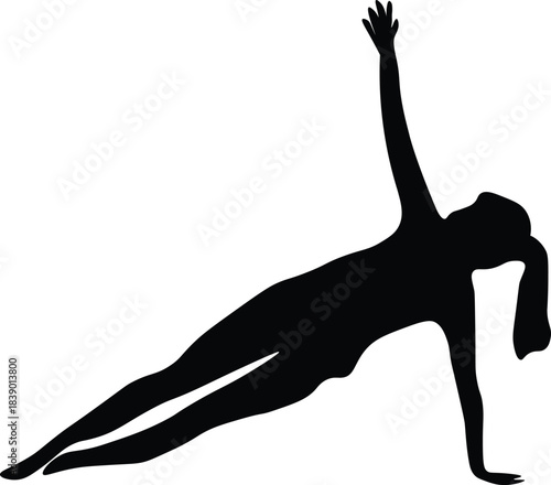 Silhouette of a woman in side plank pose. Vector illustration. Minimalist design. 