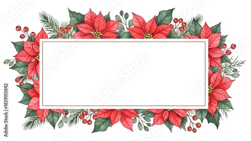Poinsettia floral design with blank space for winter greeting text  