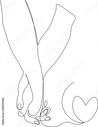 Continuous line drawing of couple holding hands romantically. Honey moon one line sketch. Vector illustration.