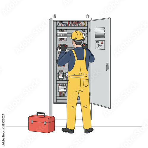 Electrician Repairing Industrial Switchboard