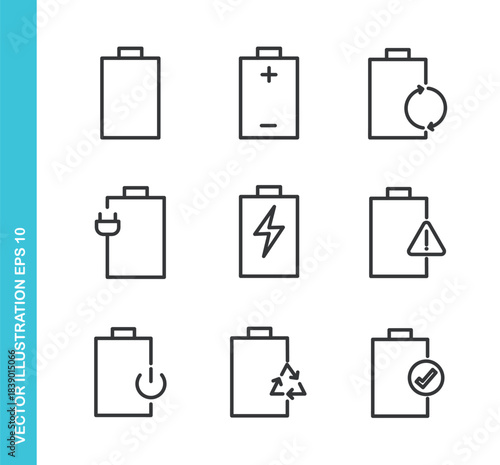 Set of Battery Icons. Thin Line Symbol Elements Collection