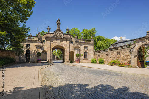 The south side of the Paulus gate in Fulda, initially located between the city palace and the main guardhouse, was moved to its current location at the end of the Pauluspromenade