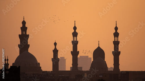 silhouette of mosque at sunset