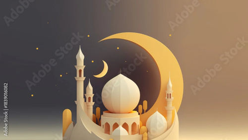 vector illustration of an abstract background with mosque and moon