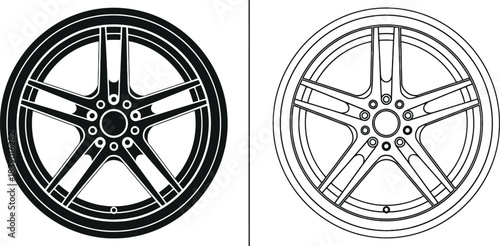 Car Wheel Rim Vector Set