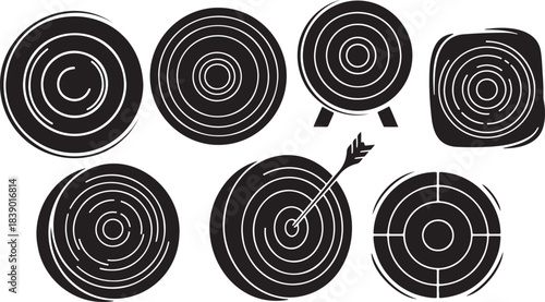 Collection various target boards silhouette set concentric circles goal archery sports activity game vector illustration graphic