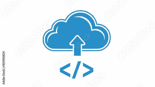 Uploading code to cloud storage representing deployment of software development application or infrastructure concept illustration