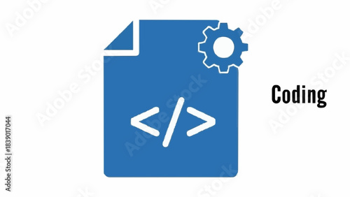 Coding file icon with gear symbol representing software development programming language and technical implementation for web and application creation