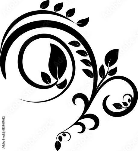 Black pattern. Floral abstract illustration. Vector Isolated on white background