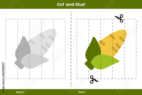 Cut and glue of corns. Education paper game for kids. Glue game for kids. Educational children's game. Template for cut and glue