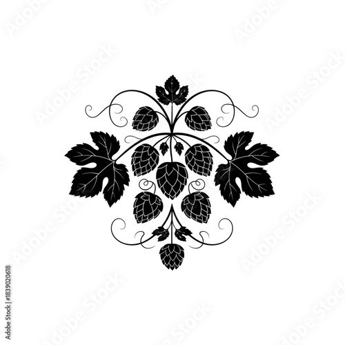 Ornate black and white grapevine decorative element