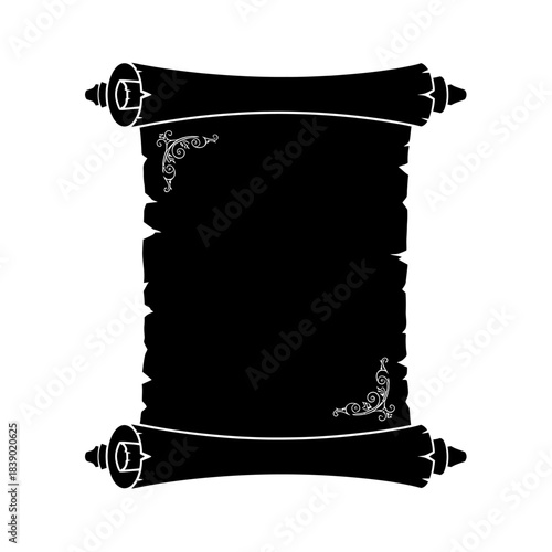 Black silhouette of an ancient scroll with rolled edges