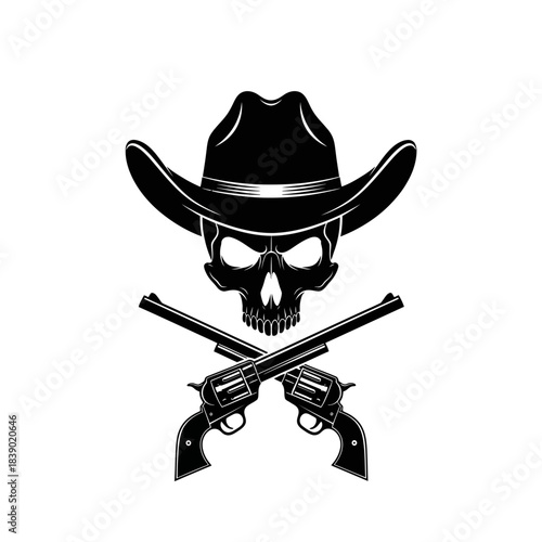 Cowboy skull with crossed pistols emblem