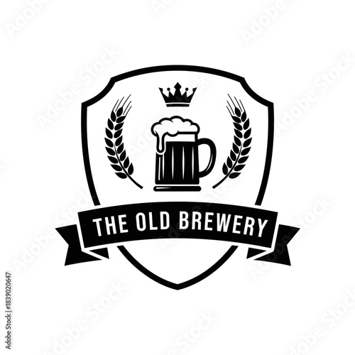The old brewery emblem with beer mug and wheat stalks