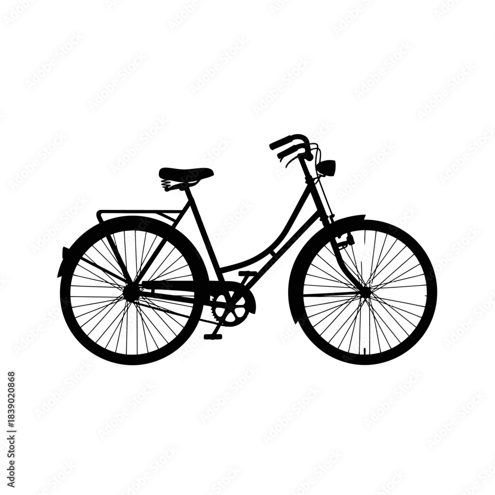 Fototapeta premium Black silhouette of a classic city lady bicycle with rear rack