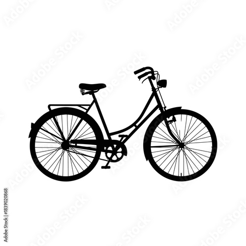 Black silhouette of a classic city lady bicycle with rear rack