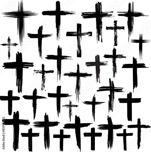 Slika na platnu 32 Distressed Cross EPS Bundle – Rugged Christian Crosses, Grunge Religious Clip
