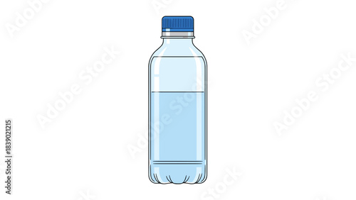 Illustration of a plastic water bottle with blue cap for hydration and beverage use