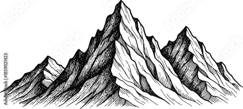 Mountain landscape engraving style detailed nature illustration vector