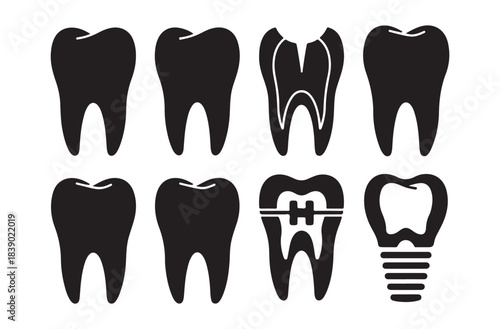 Teeth Silhouette Icon Sheet – 8 Premium Dental Black Vectors