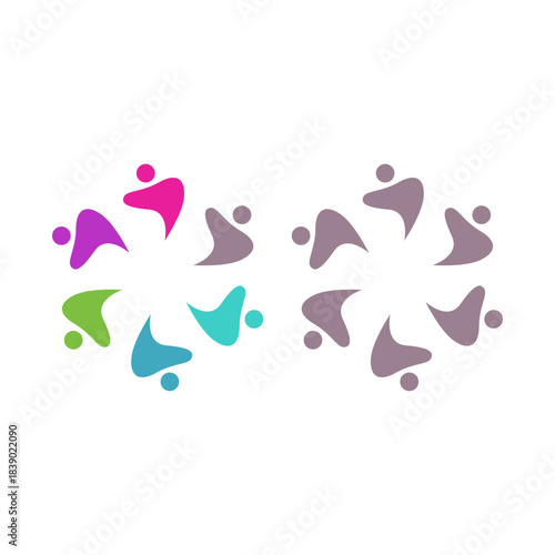 COLORFUL PEOPLE IN CIRCLE TEAMWORK SIGN SYMBOL LOGO VECTOR