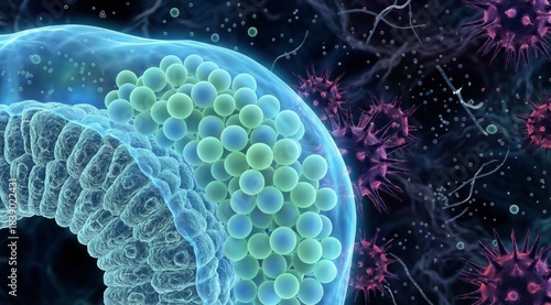 Quadro su tela Microscopic Illustration, Intestinal Barrier Protection, Probiotics Block Pathog