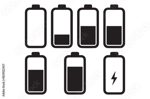 Battery Silhouette Icon Sheet – 6 Charging Level Vectors