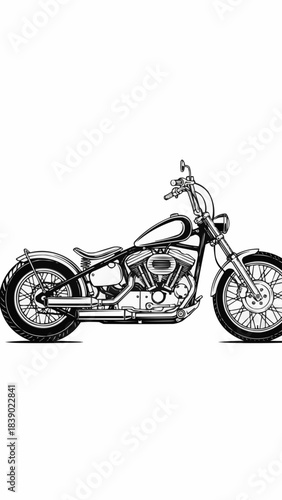 Classic chopper motorcycle hand drawn sketch illustration.