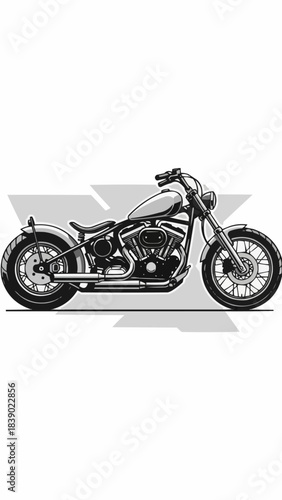 Classic motorcycle illustration showcasing chrome engine and vintage design elements.