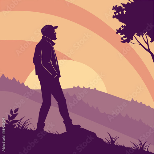 silhouette of a man in the mountains
