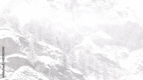 Snowstorm in the Alps mountains, winter landscape