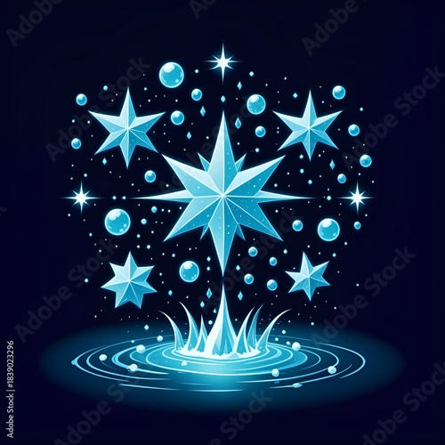 Stunning starburst explosion with vibrant blue glow effect over water, perfect for modern design projects and cosmic themed backgrounds with elegant light effects