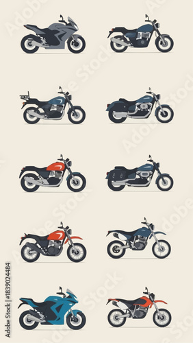 Collection of Diverse Motorcycles Showcasing Various Styles and Designs.