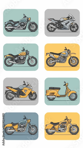 Collection of Diverse Motorcycles and Scooters Showcasing Different Styles.