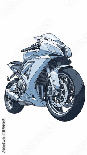 Sleek Modern Sport Motorcycle Isolated on White Background.