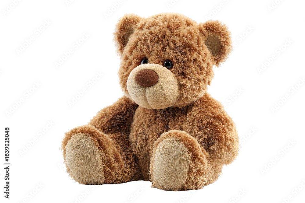Fototapeta premium Fluffy brown teddy bear sitting, a beloved plush toy for children and comfort, isolated on transparent background