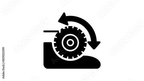 Gear icon in circular motion with arrow on simple background for mechanical design